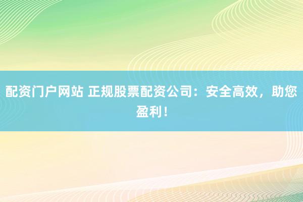 配资门户网站 正规股票配资公司:安全高效,助您盈利!