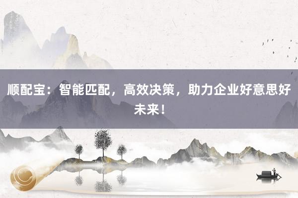 顺配宝:智能匹配,高效决策,助力企业好意思好未来!