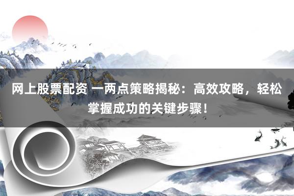 网上股票配资 一两点策略揭秘：高效攻略，轻松掌握成功的关键步骤！