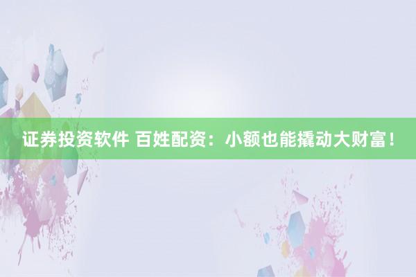 证券投资软件 百姓配资：小额也能撬动大财富！