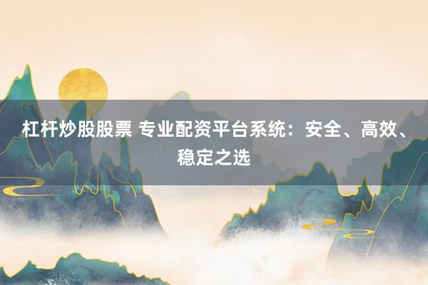 杠杆炒股股票 专业配资平台系统：安全、高效、稳定之选