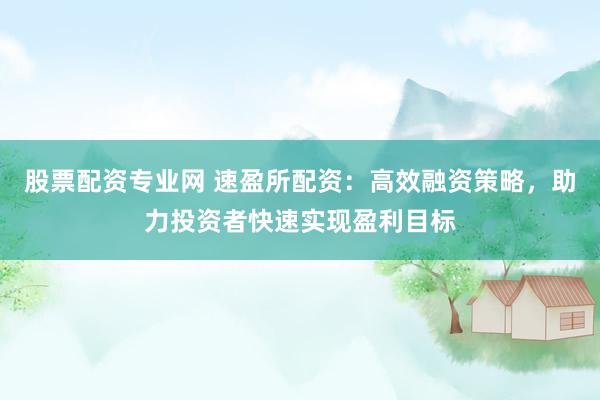 股票配资专业网 速盈所配资：高效融资策略，助力投资者快速实现盈利目标